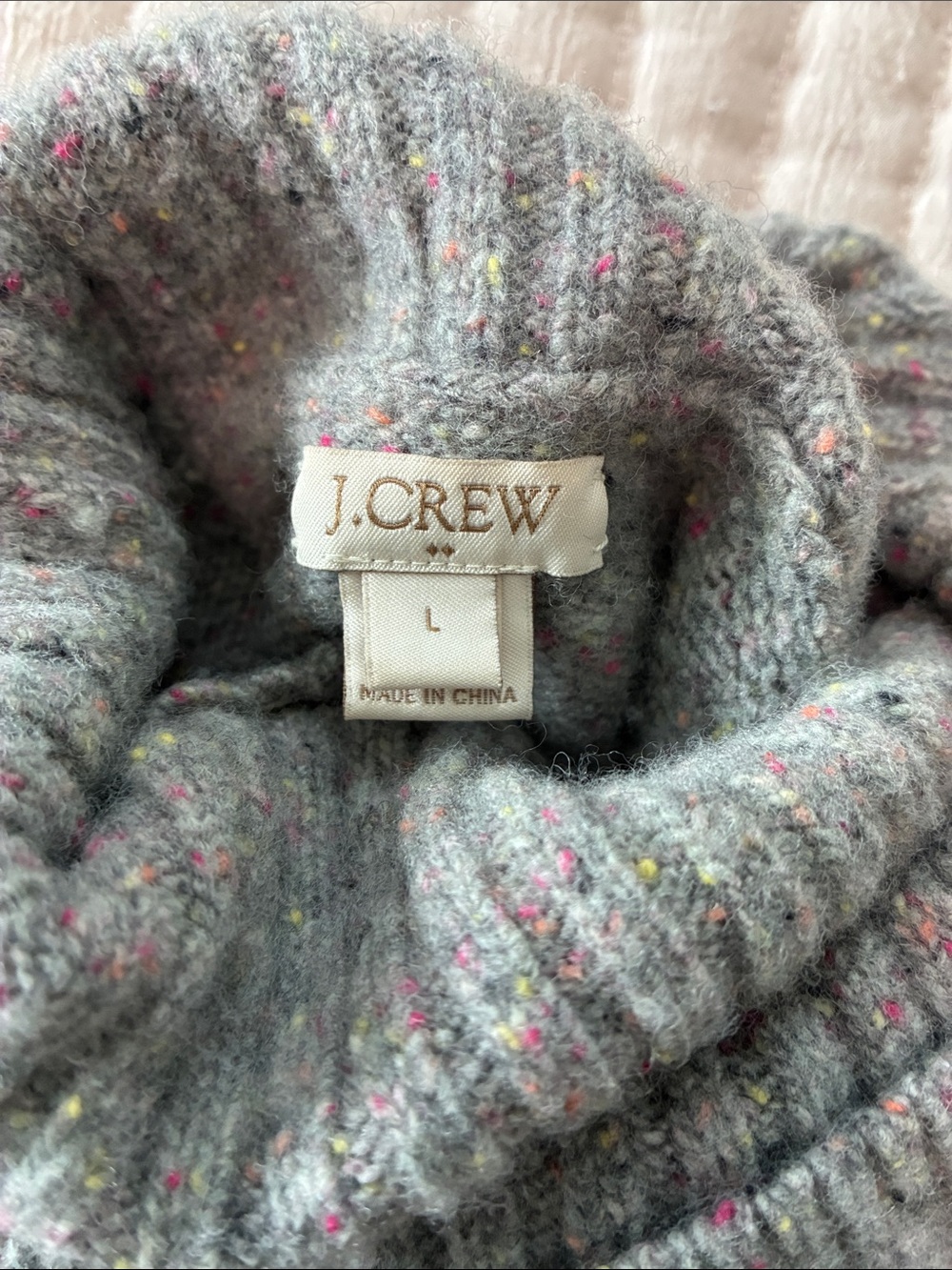 J. Crew Gray Speckled Crewneck Sweater with Pink & Yellow Flecks